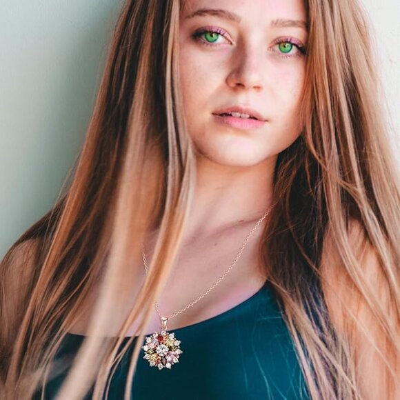 Neiman Marcus Christmas Rose Gold Plated Multi Gemstone Snowflake Necklace - Picture 2 of 5